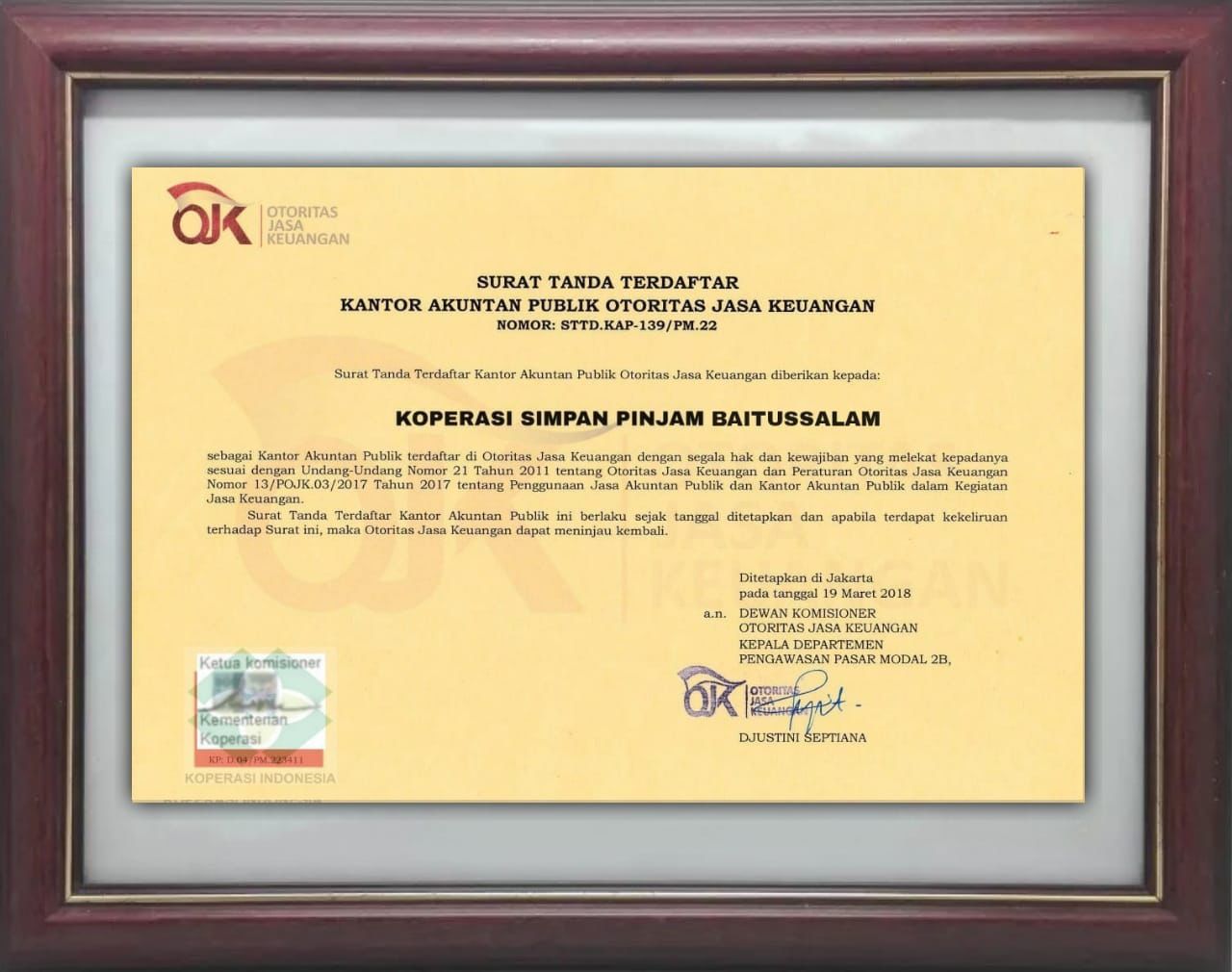 Sertifikat KSP Syariah Baitussalam